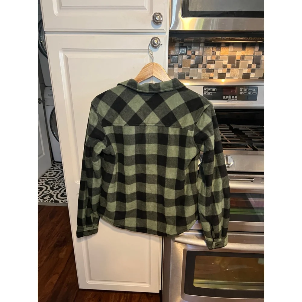 NWT Weatherproof Shacket Shirt Jacket Green & Black Buffalo Plaid Sherpa Lined